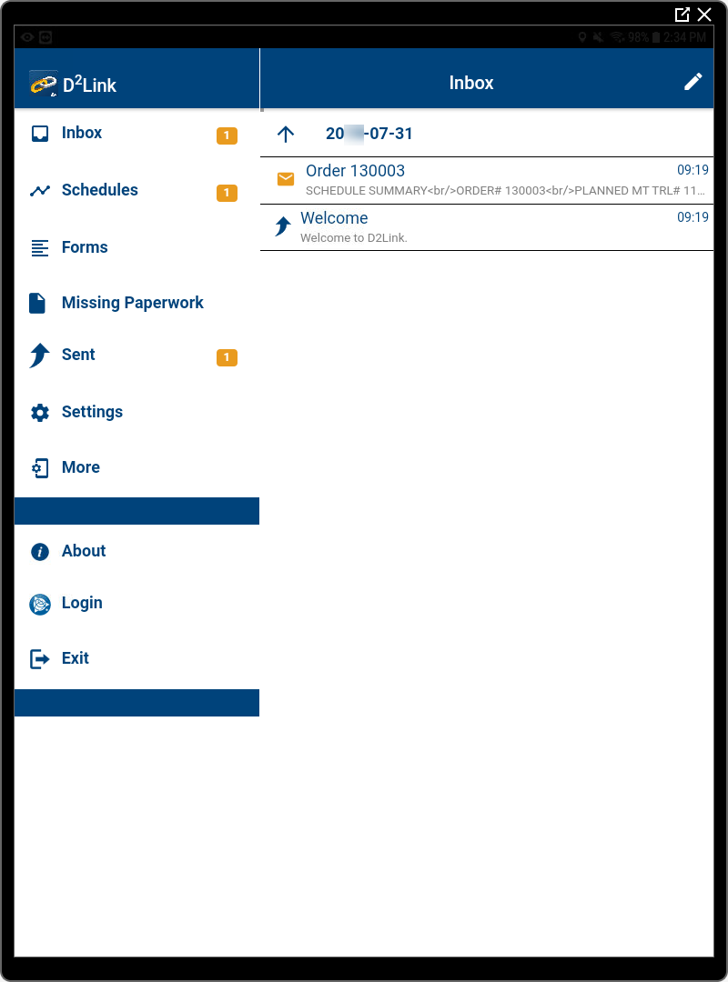 D2Link on an Android-based tablet.