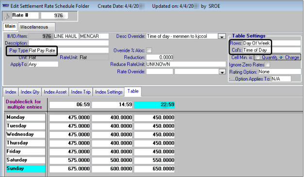 Edit Settlement Rate Schedule Folder3
