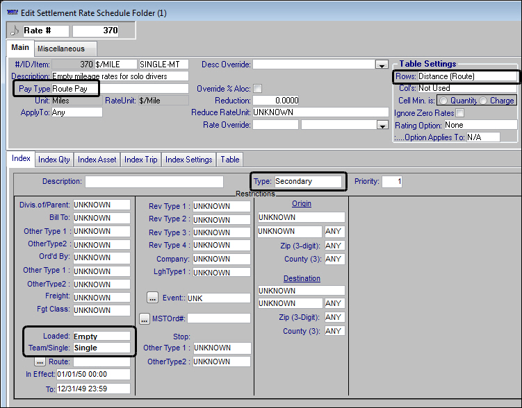 Edit Settlement Rate Schedule Folder secondary