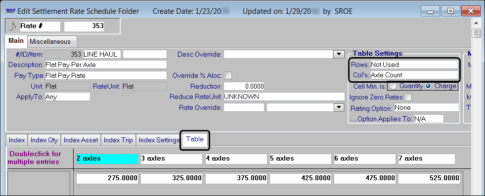 Edit Settlement Rate Schedule Folder