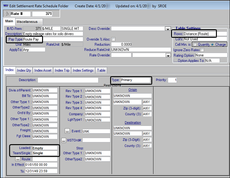 Edit Settlement Rate Schedule Folder primary empty