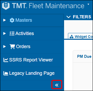 Default Page menu expanded with the Collapse arrows emphasized