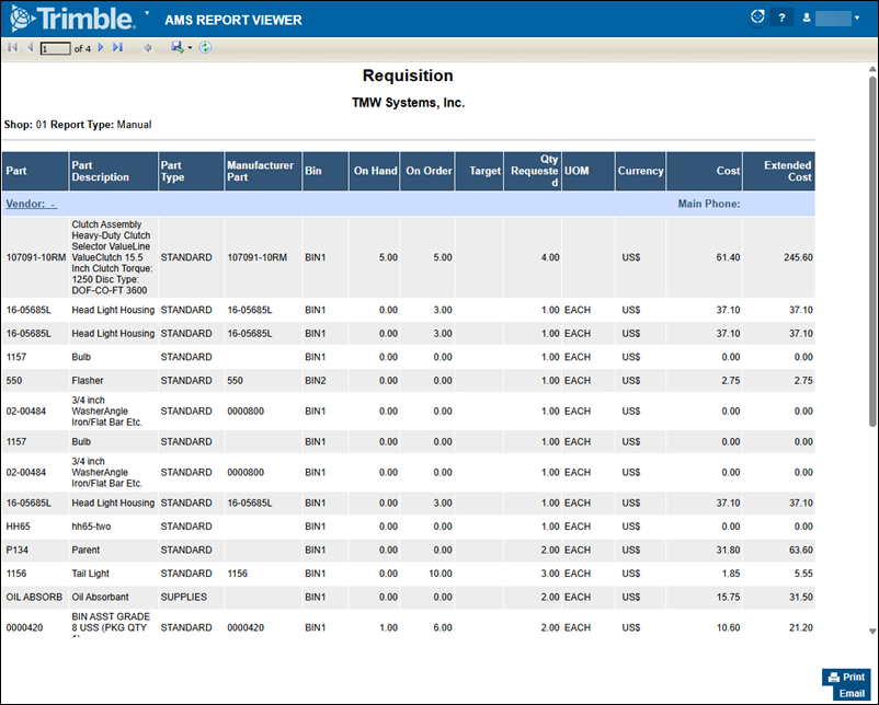 Image of the Requisition Report