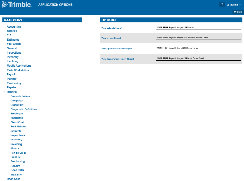 The Report Application Options