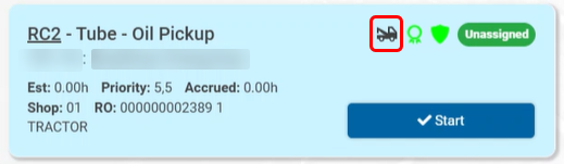 An RO card with the tow truck icon emphasized