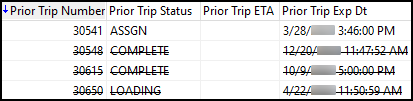 The Prior Trip columns.