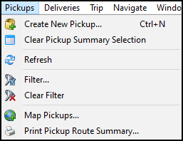 The Pickups menu.