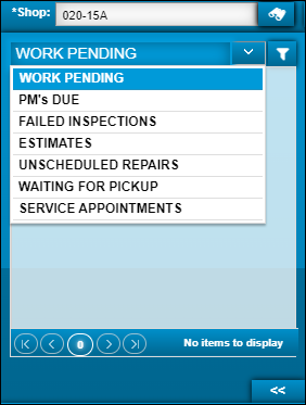 Shop Scheduler filter menu showing the various views available