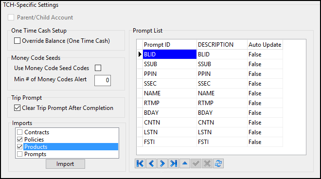 The TCH-Specific Settings pane.