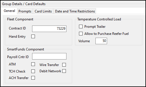 The TCH General tab.