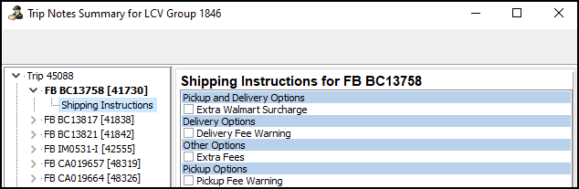 The Shipping Instructions for FB pane.