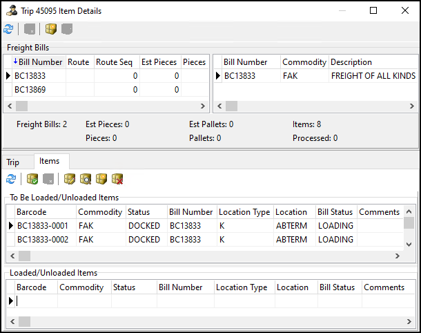 The Trip Item Details window.