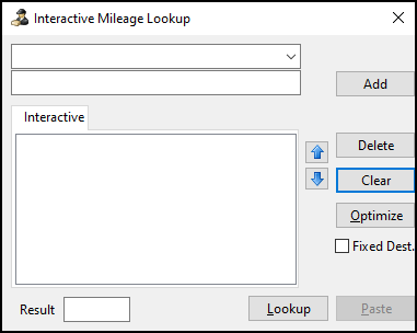 The Interactive Mileage Lookup window.