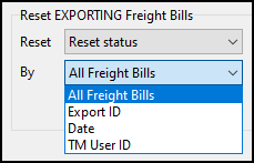The Reset EXPORTING Freight Bills pane.