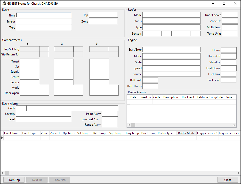 The Genset Events for Chassis tab.