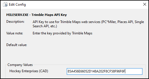The Trimble Maps API Key app config.
