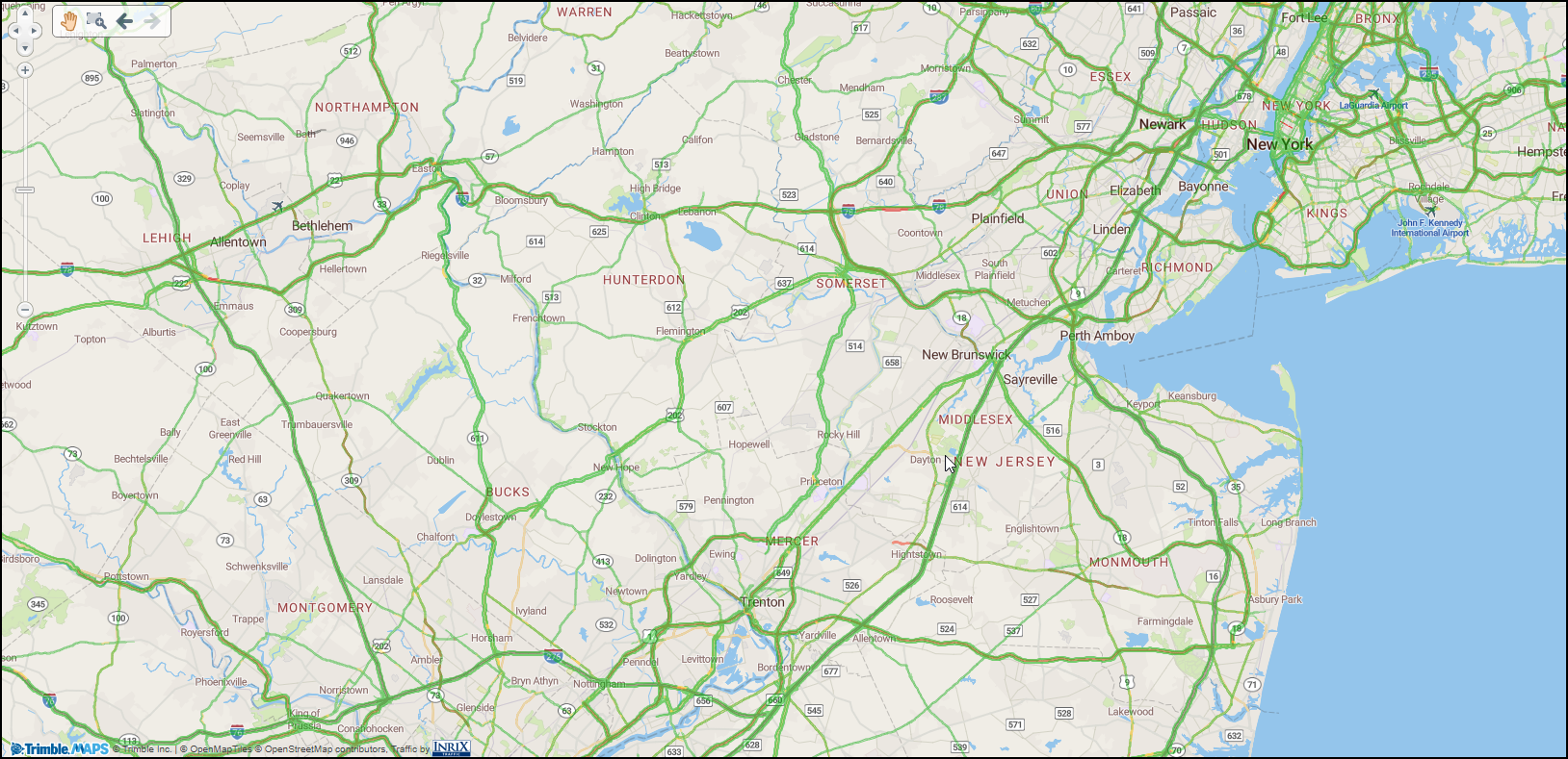 Trimble Map View with the live traffic layer enabled.