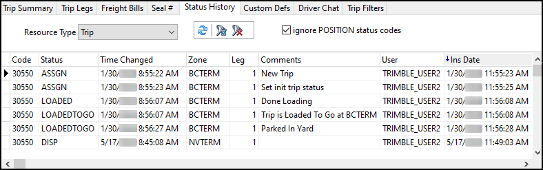 The Status History tab
