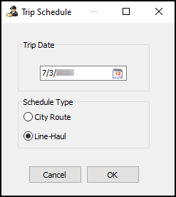 The Trip Schedule window.