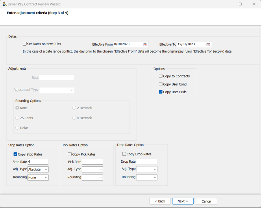 Rate options you can choose for a rule.