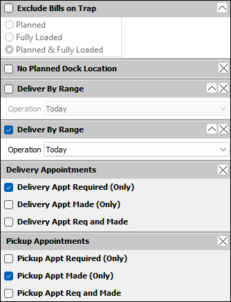 Quick Filter options.