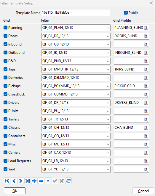 The Filter Template Setup window.