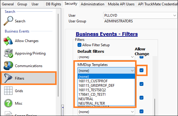 The MMDisp Templates security setting.