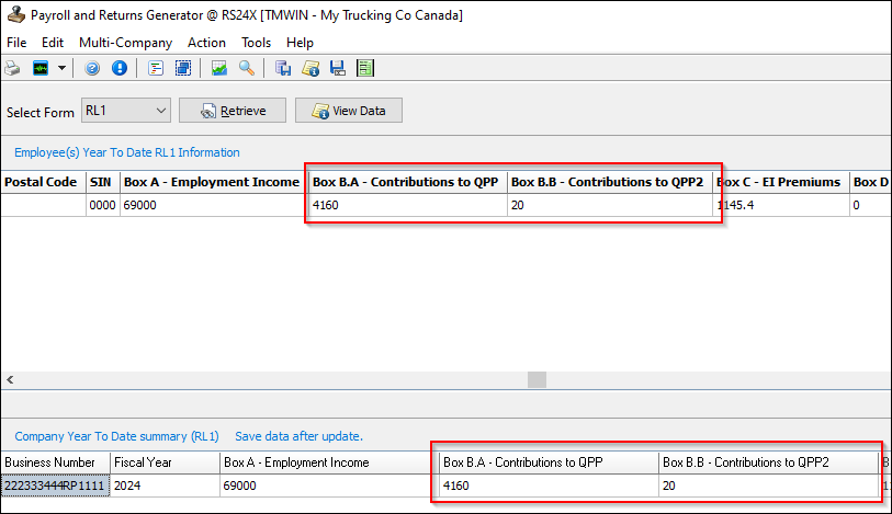 An RL-1 data grid with the QPP columns emphasized.