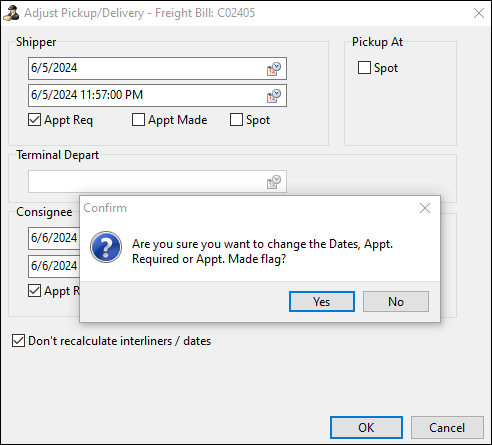 The change dates confirmation message.