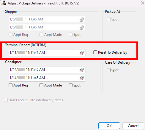 The Terminal Depart field.