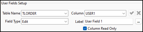 The TLORDER User Fields setup pane.
