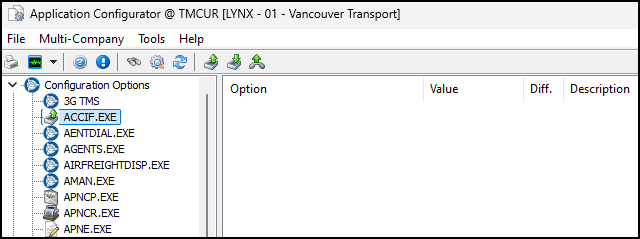 An app config list with no options.