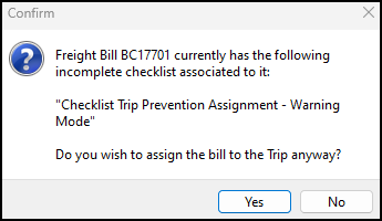 A warning message with the option to proceed.