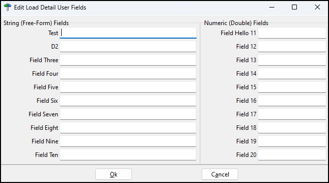 The Edit Load Detail User Fields window.