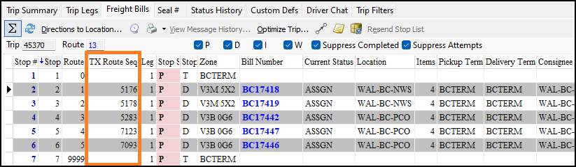 The TX Route Seq column.