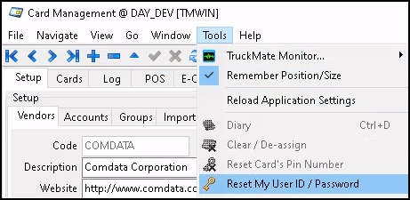 The Reset My User ID/Password option.