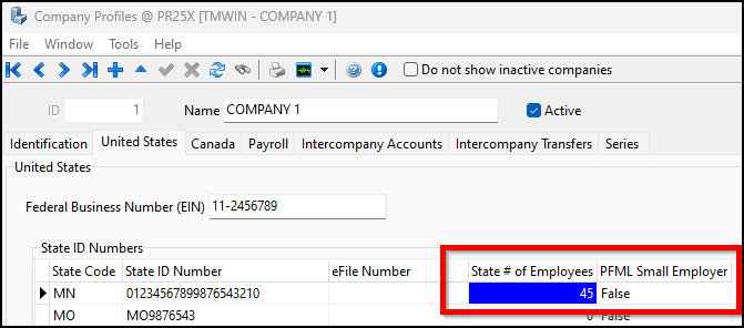 The State # of Employees and PFML Small Employee fields.