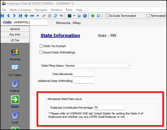The Minnesota State Paid Leave pane.
