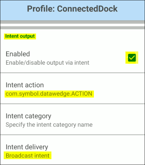 The Intent Output section.