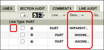 Expanded parent line showing two core parts