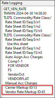 An example of a rate log for a freight bill.