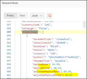 The Get method JSON code with MarkupBase, markupExtra, adjustedMarkupBase, and adjustedMarkupExtra emphasized.