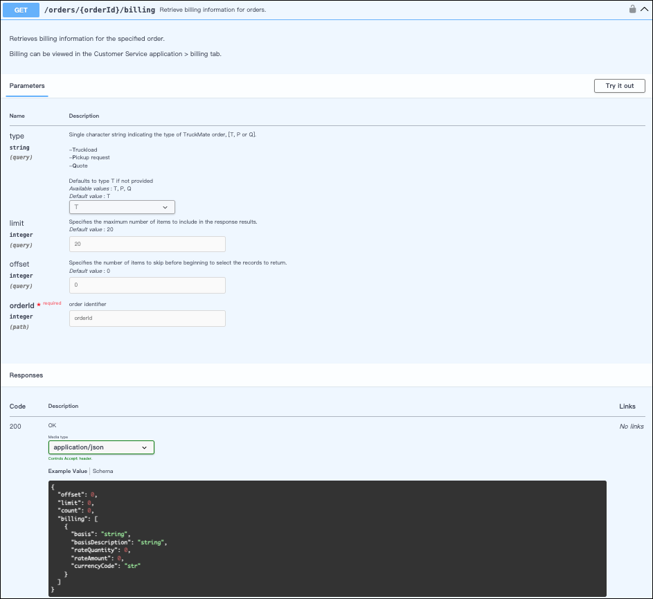 The GET method for order billing information.