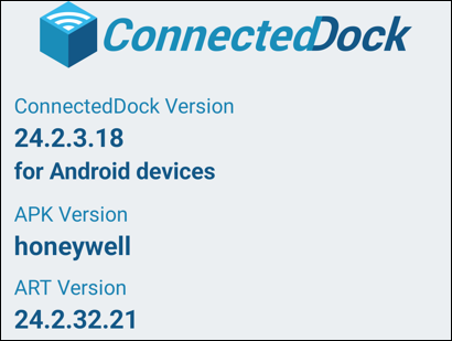 The About screen showing the ConnectedDock version, APK Version, and ART version.