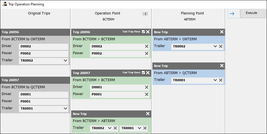 The Trip Operation Planning window.