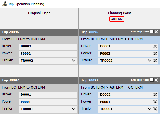 A blue Planning Point column with ABTERM as the point zone.