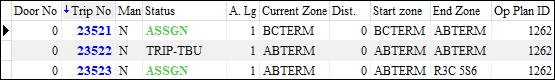 A trip grid with three trips. One is marked "TRIP-TBU".