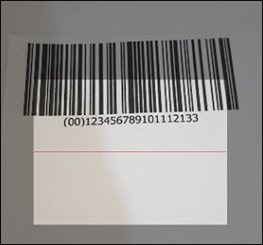 A barcode on the screen that is not yet aligned to scan.