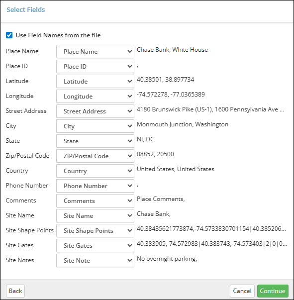 custom places select fields